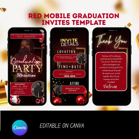 Red Mobile Graduation Invitation Template, Bold Editable Class of 2026 Digital Invite