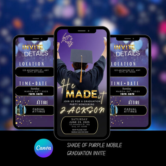Purple Mobile Graduation Invitation Template, Elegant Editable Class of 2026 Digital Invite