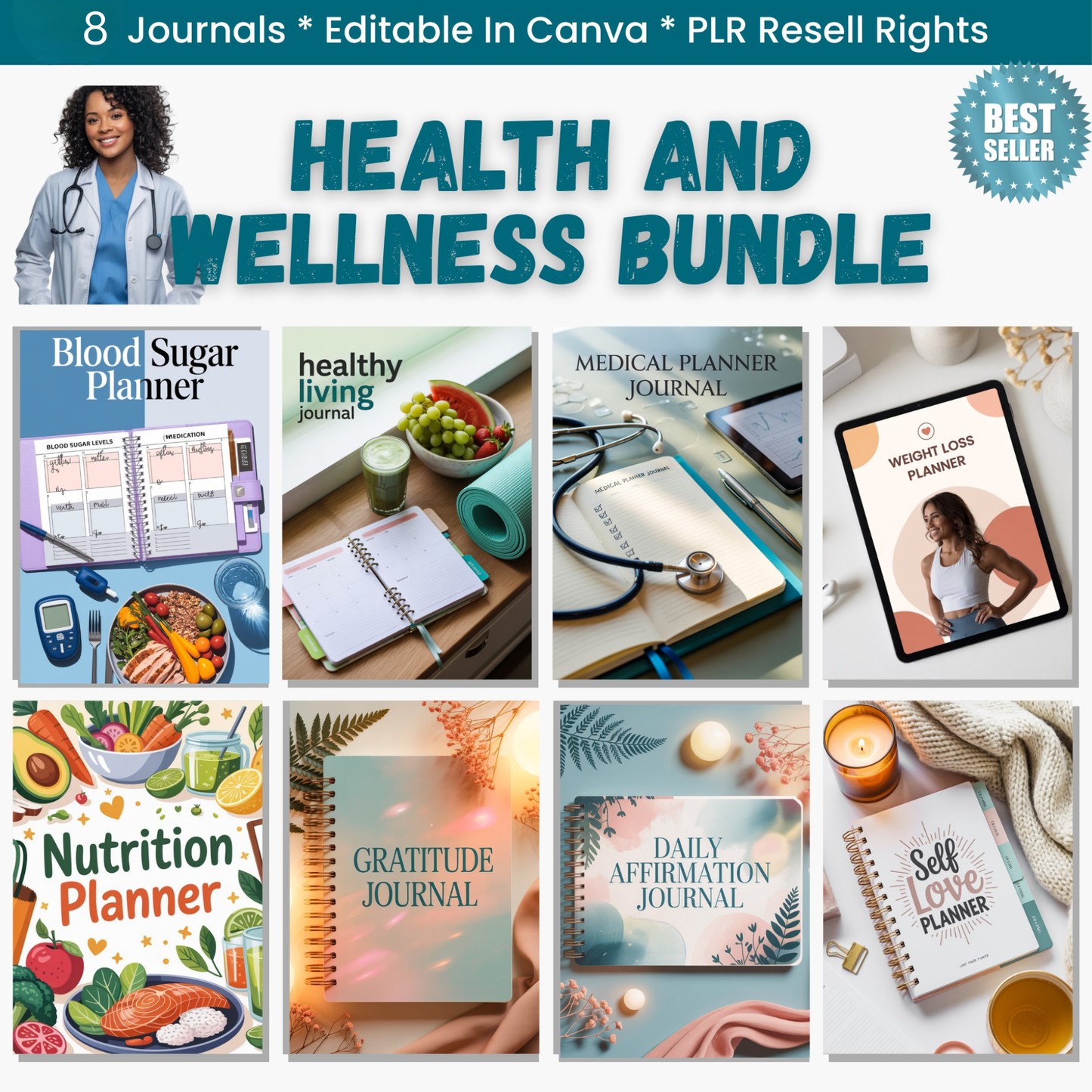 Complete Health & Wellness Journal Bundle 📓 | 8 Digital Journals | Instant Download