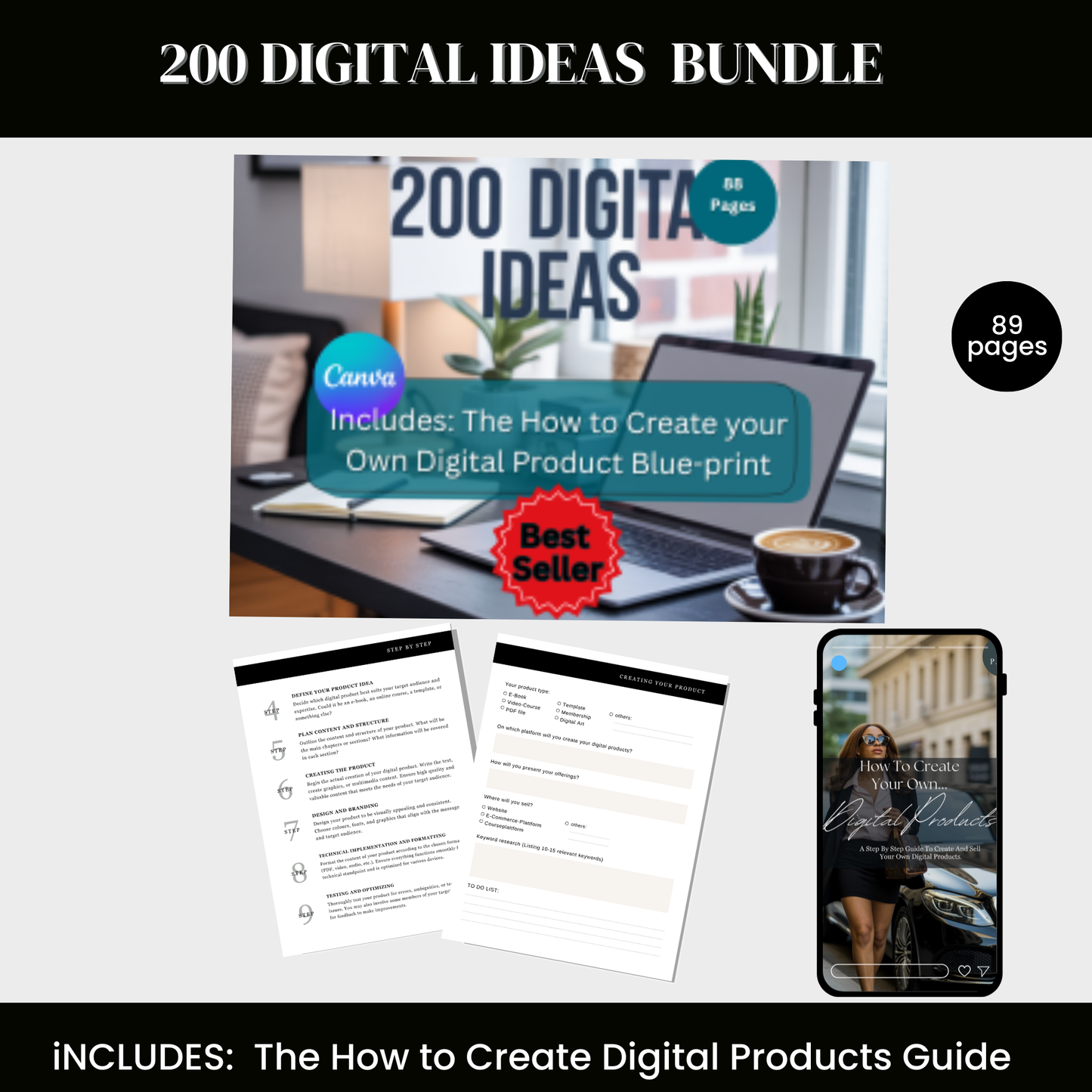 200 Digital Product Ideas E-book + The How to Create Your Own Digital Product Blueprint